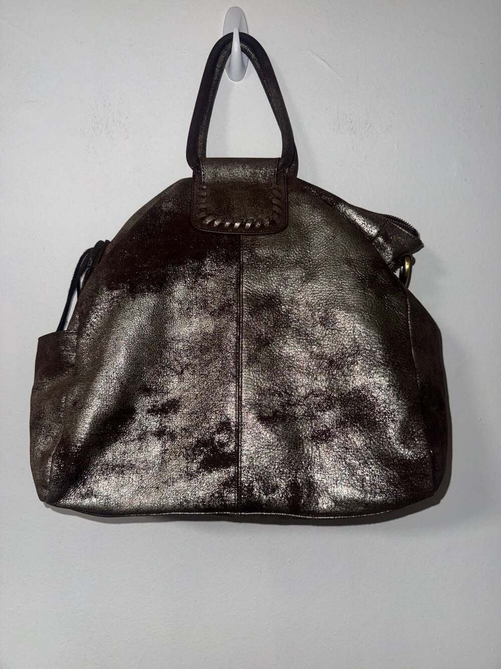 Hobo Sheila Large Satchel Metallic Leather Crossbody Bag